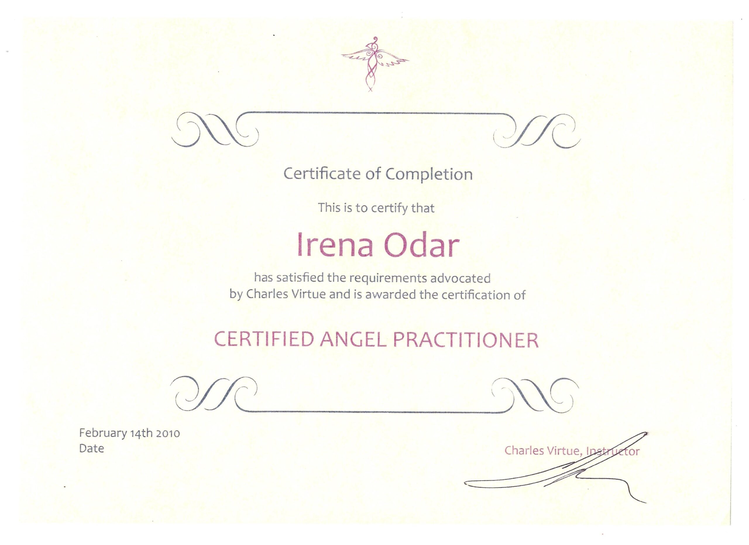Moč svetlobe - certifikat Irena Odar